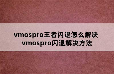 vmospro王者闪退怎么解决 vmospro闪退解决方法